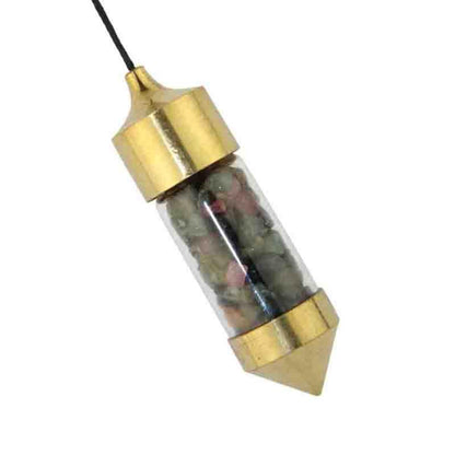 Pendule laiton tourmaline multicolore Brésil A - La Boite à Cailloux