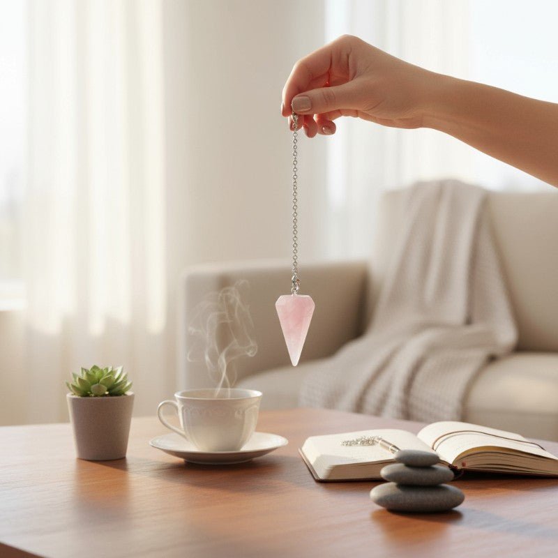 Pendule quartz rose hexagonal Brésil A - La Boite à Cailloux