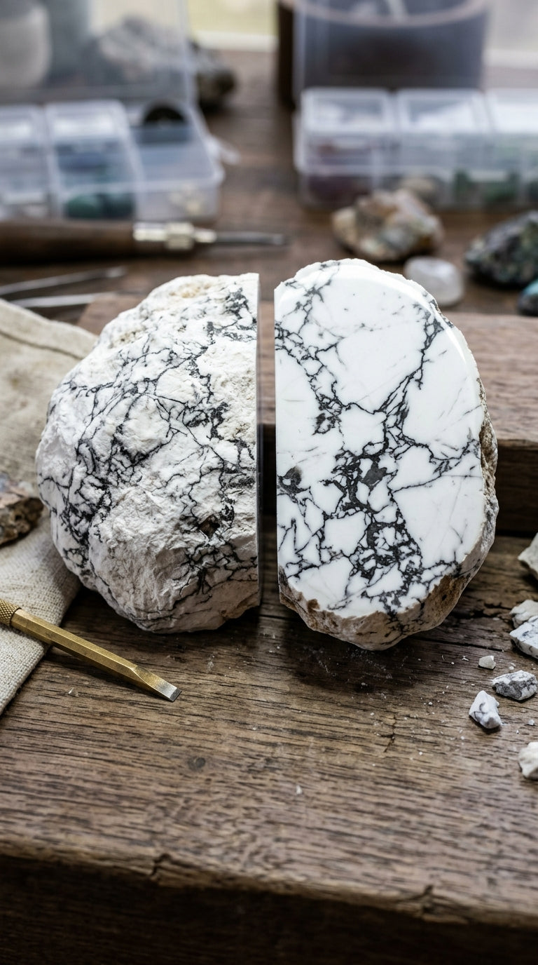 France Minéraux Pierre Plate Howlite – Galet Poli 4-7 Cm, Pierre Apaisante & Équilibrante, Idéale Lithothérapie Gémeaux & Vierge