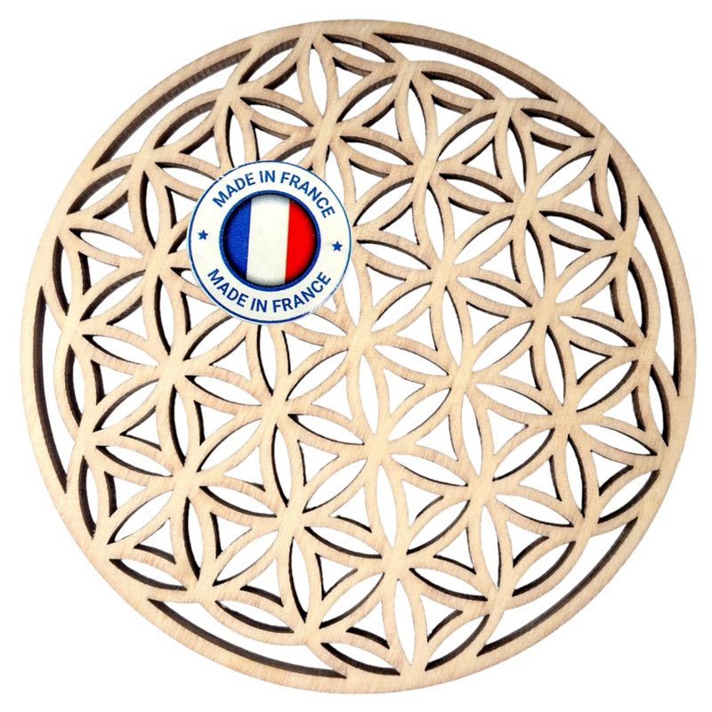 Plaque de rechargement bois fleur de vie - 100mm - La Boite à Cailloux