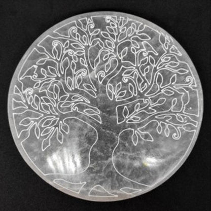 Plaque de rechargement sélénite arbre de vie - 150mm - La Boite à Cailloux