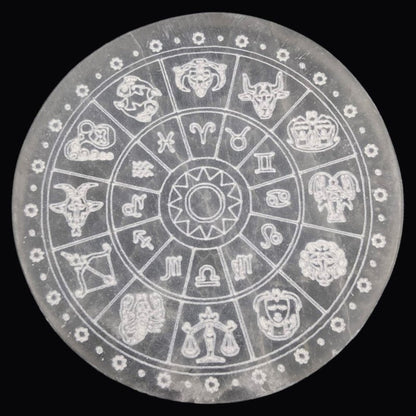 Plaque de rechargement sélénite signes du Zodiaque - 150mm - La Boite à Cailloux