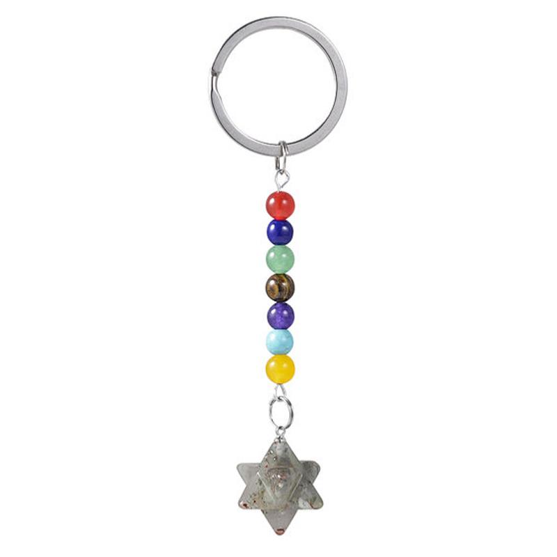 Porte clefs 7 chakras Merkaba Agate naturelle - La Boite à Cailloux