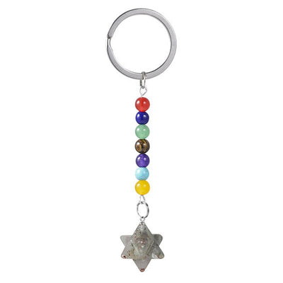 Key ring 7 chakras Merkaba Natural Agate