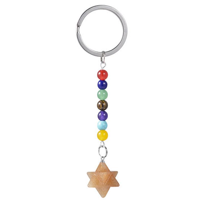 Porte clefs 7 chakras Merkaba Aventurine orange - La Boite à Cailloux