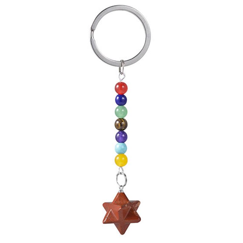 Porte clefs 7 chakras Merkaba Jaspe Rouge - La Boite à Cailloux