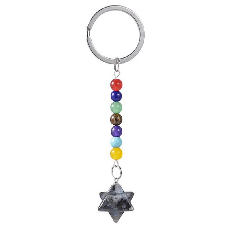 Porte clefs 7 chakras Merkaba Larvikite (granite) - La Boite à Cailloux