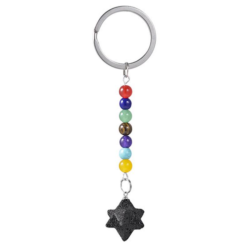 Porte clefs 7 chakras Merkaba Pierre de lave - La Boite à Cailloux