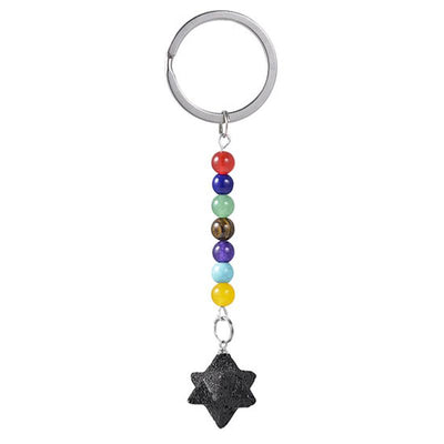 Key ring 7 chakras Merkaba Lava stone