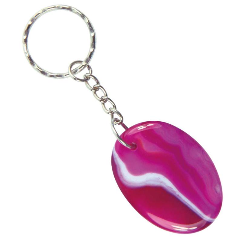 Porte clefs agate teintée rose Brésil A - La Boite à Cailloux