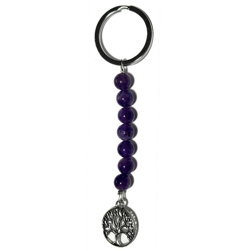 Porte clefs arbre de vie améthyste Brésil AA - La Boite à Cailloux