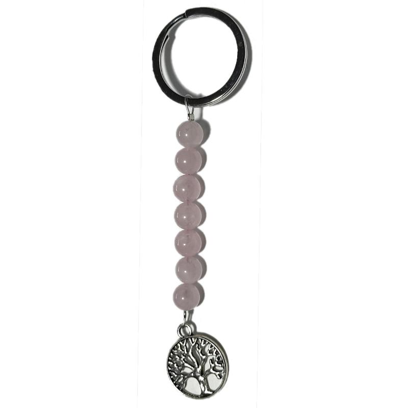 Porte clefs arbre de vie quartz rose Brésil A - La Boite à Cailloux