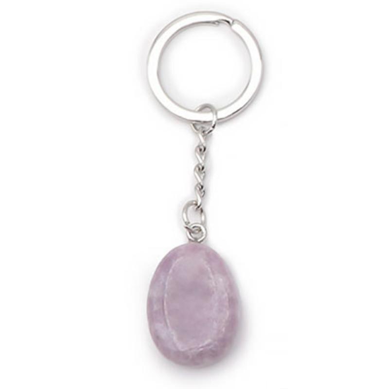Porte clefs lépidolite Madagascar A pierre roulée - La Boite à Cailloux