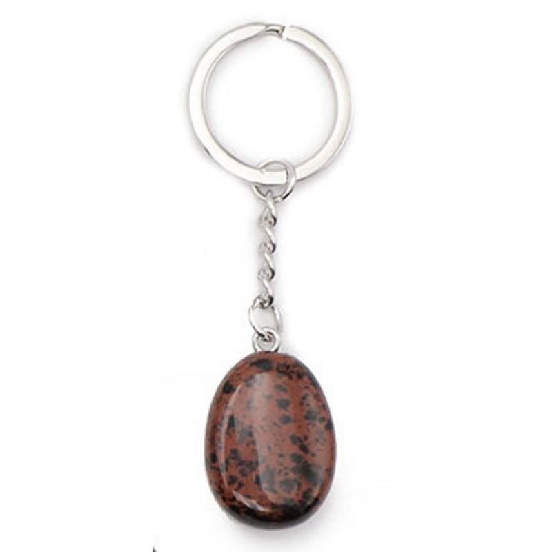 Porte clefs obsidienne acajou Mexique A pierre roulée - La Boite à Cailloux