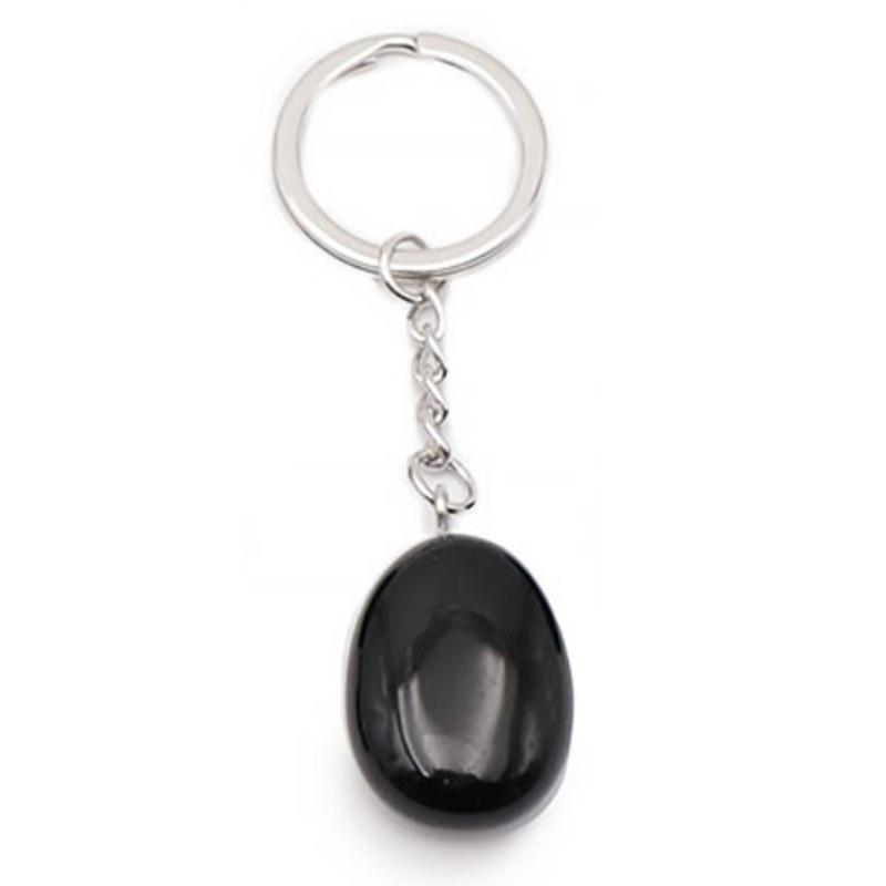 Porte clefs obsidienne noire Mexique A pierre roulée - La Boite à Cailloux