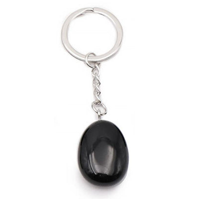 Black obsidian key ring Mexico With rolled stone