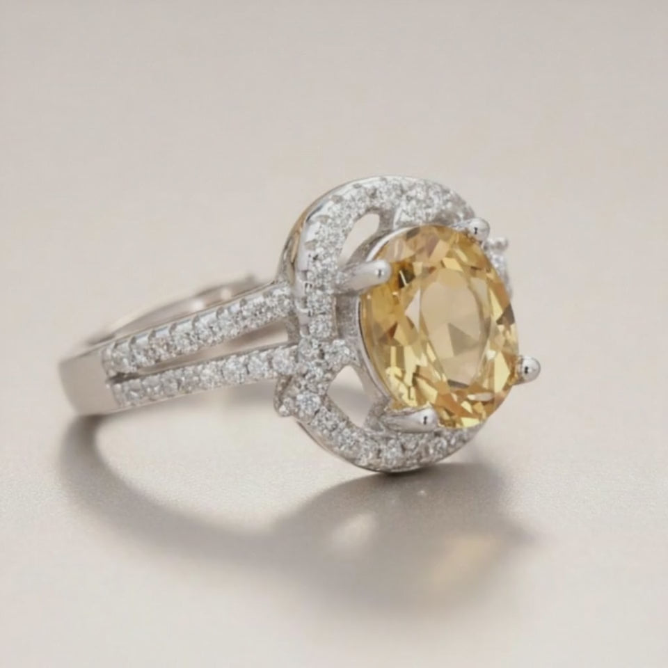 Bague Citrine naturelle Madagascar AAA argent 925 Rhodié