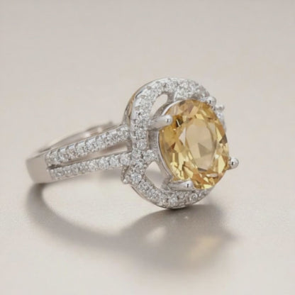 Bague Citrine naturelle Madagascar AAA argent 925 Rhodié