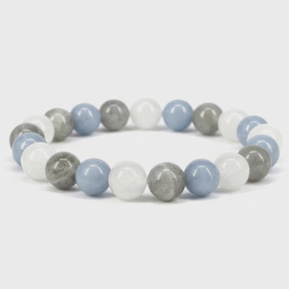 Bracelet multi angelite, labradorite, pierre de lune A+ (boules 7-8mm)