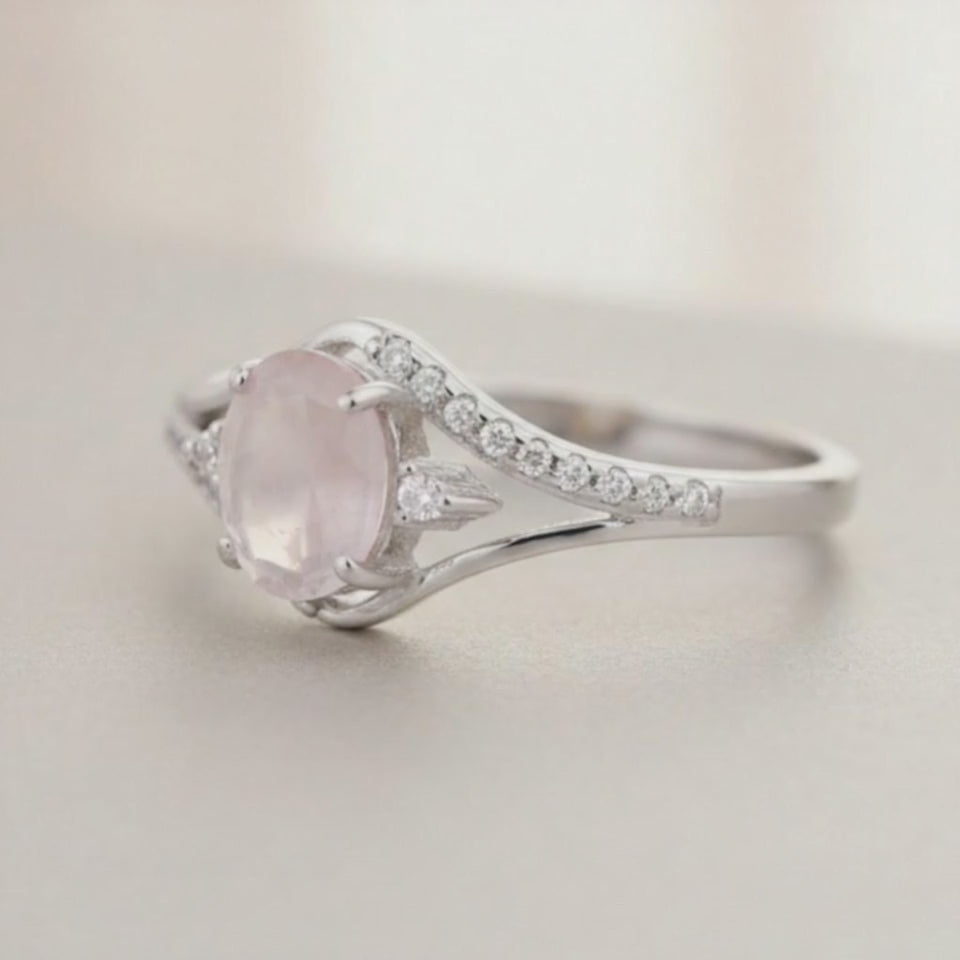 Bague quartz rose Madagascar AAA argent 925 Rhodié