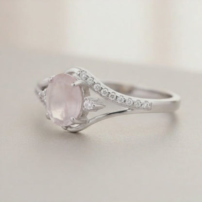 Bague quartz rose Madagascar AAA argent 925 Rhodié