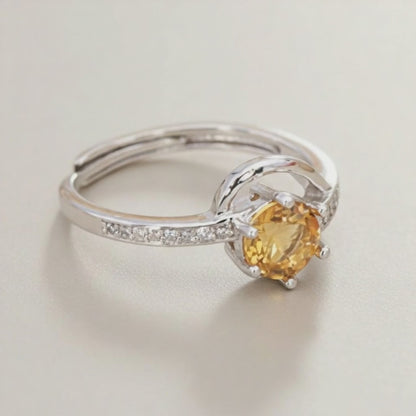 Bague Citrine naturelle Madagascar AAA argent 925 Rhodié