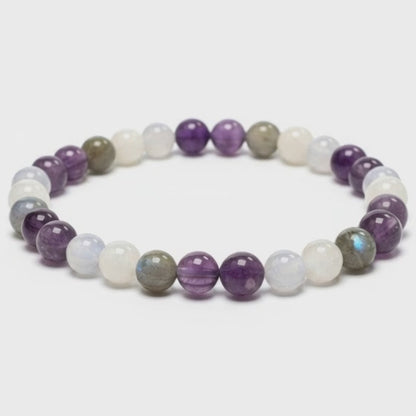 Bracelet multi aigue-marine, améthyste, labradorite, lépidolite, pierre de lune A+ (boules 5-6mm)