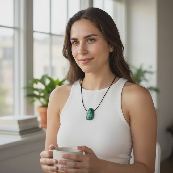 Colgante de malaquita Congo AA (piedra perforada) + cordón