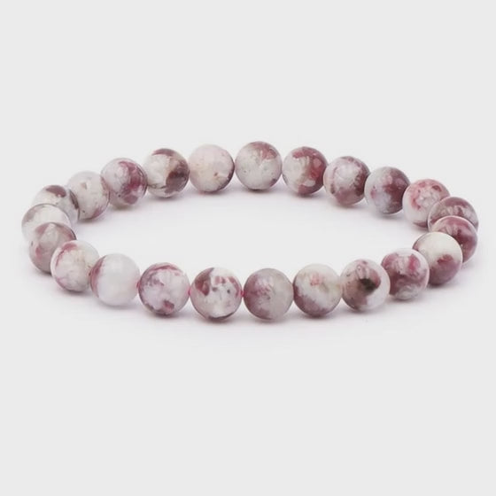 Pulsera de turmalina rosa sobre cuarzo Brasil A+ (bolas 8-9mm)