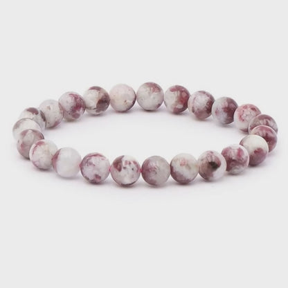 Pulsera de turmalina rosa sobre cuarzo Brasil A+ (bolas 8-9mm)
