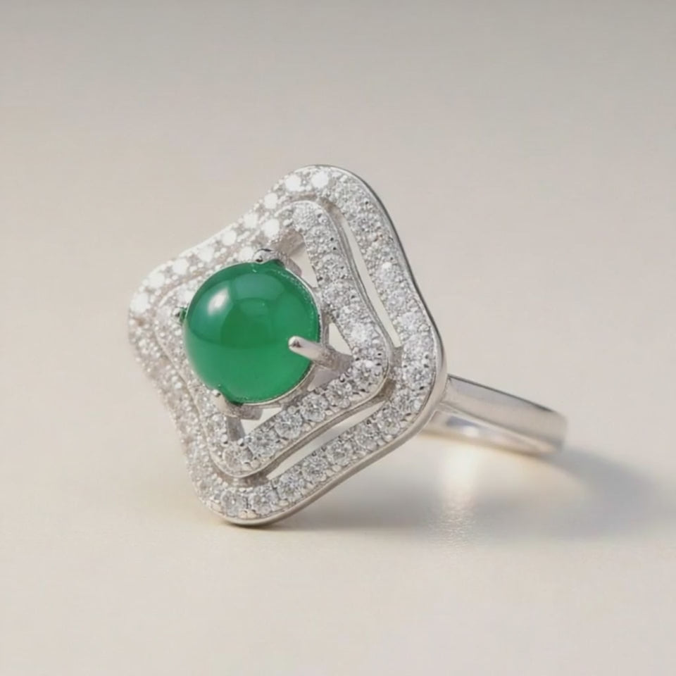 Bague chrysoprase Australie AAA argent 925 Rhodié