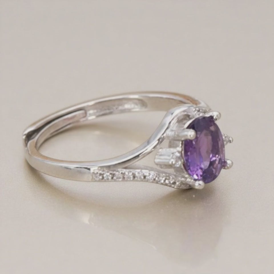 Anillo ajustable amatista Brasil AA plata 925