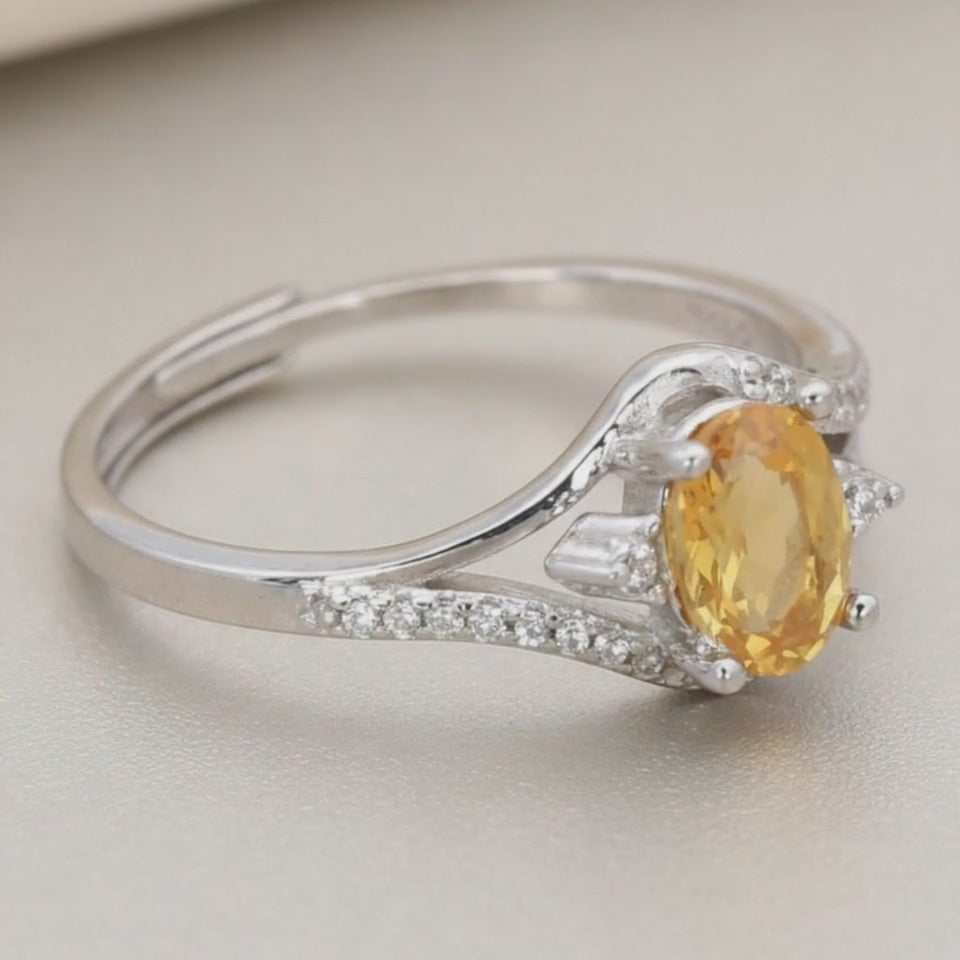 Bague Citrine naturelle Madagascar AAA argent 925 Rhodié