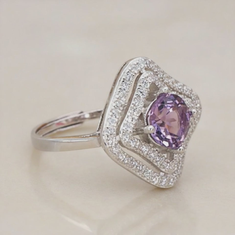 Anillo ajustable amatista Brasil AA plata 925