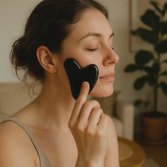 Gua Sha corazón obsidiana negra México A 80mm