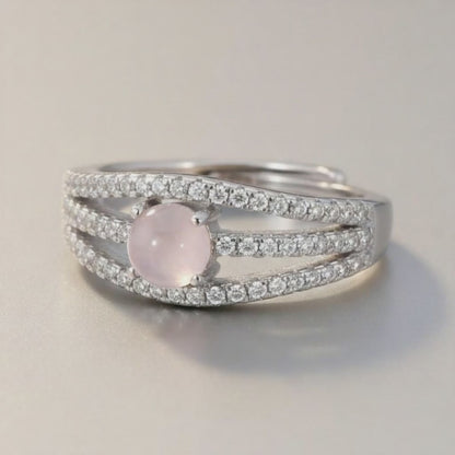 Bague quartz rose Madagascar AAA argent 925 Rhodié