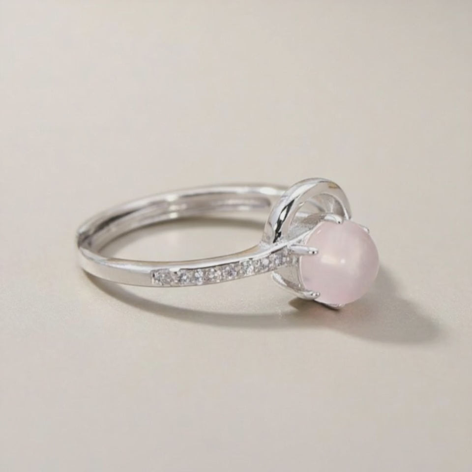 Bague quartz rose Madagascar AAA argent 925 Rhodié