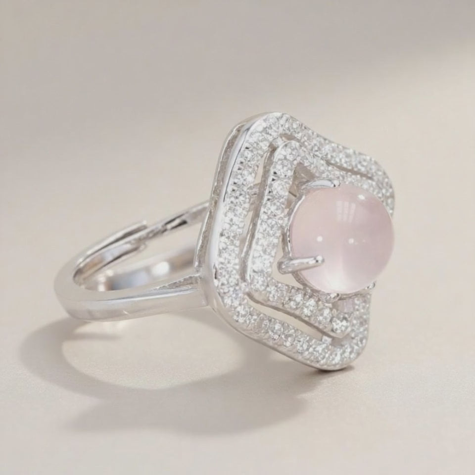 Bague quartz rose Madagascar AAA argent 925 Rhodié