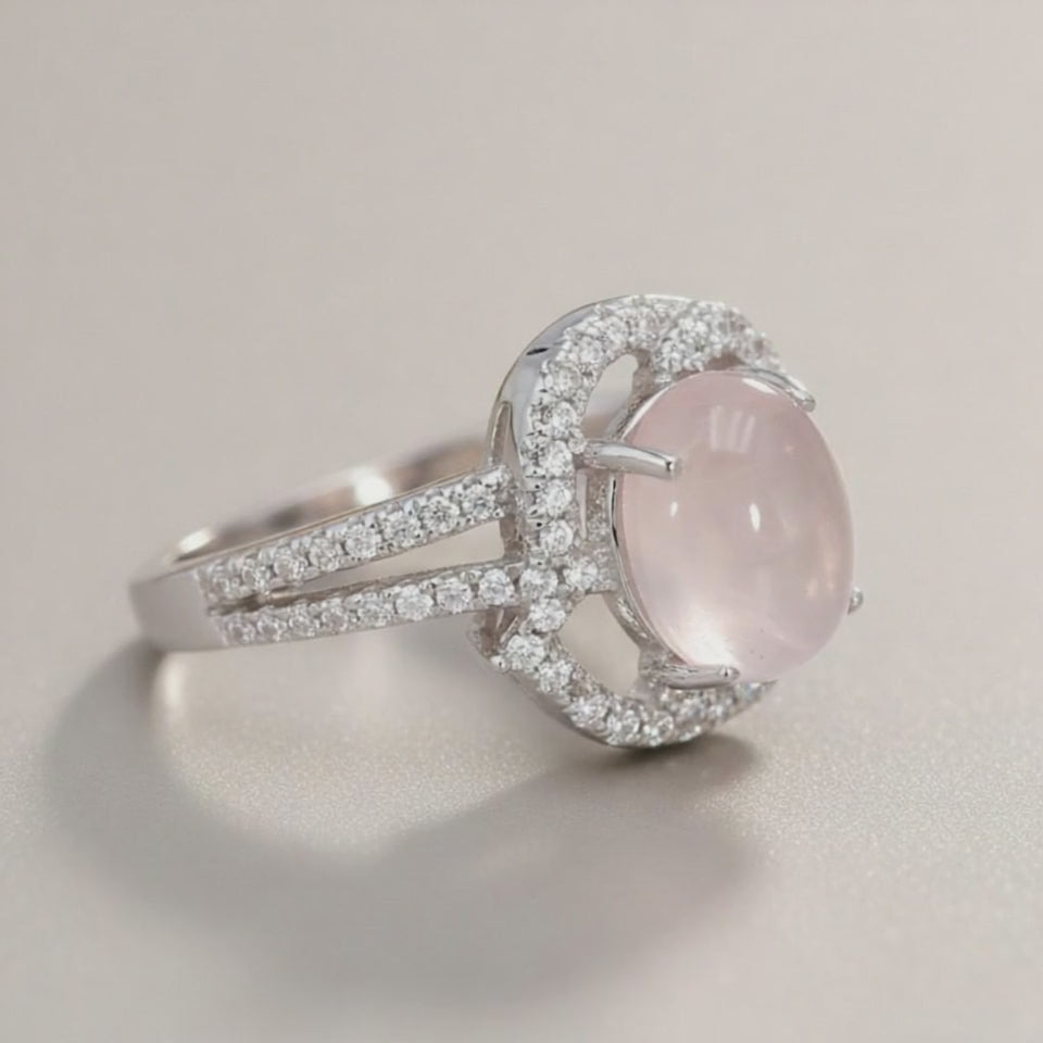 Bague quartz rose Madagascar AAA argent 925 Rhodié