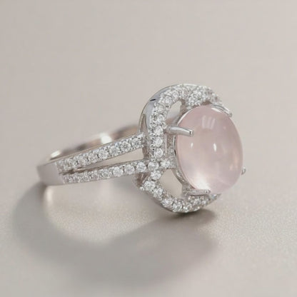 Bague quartz rose Madagascar AAA argent 925 Rhodié