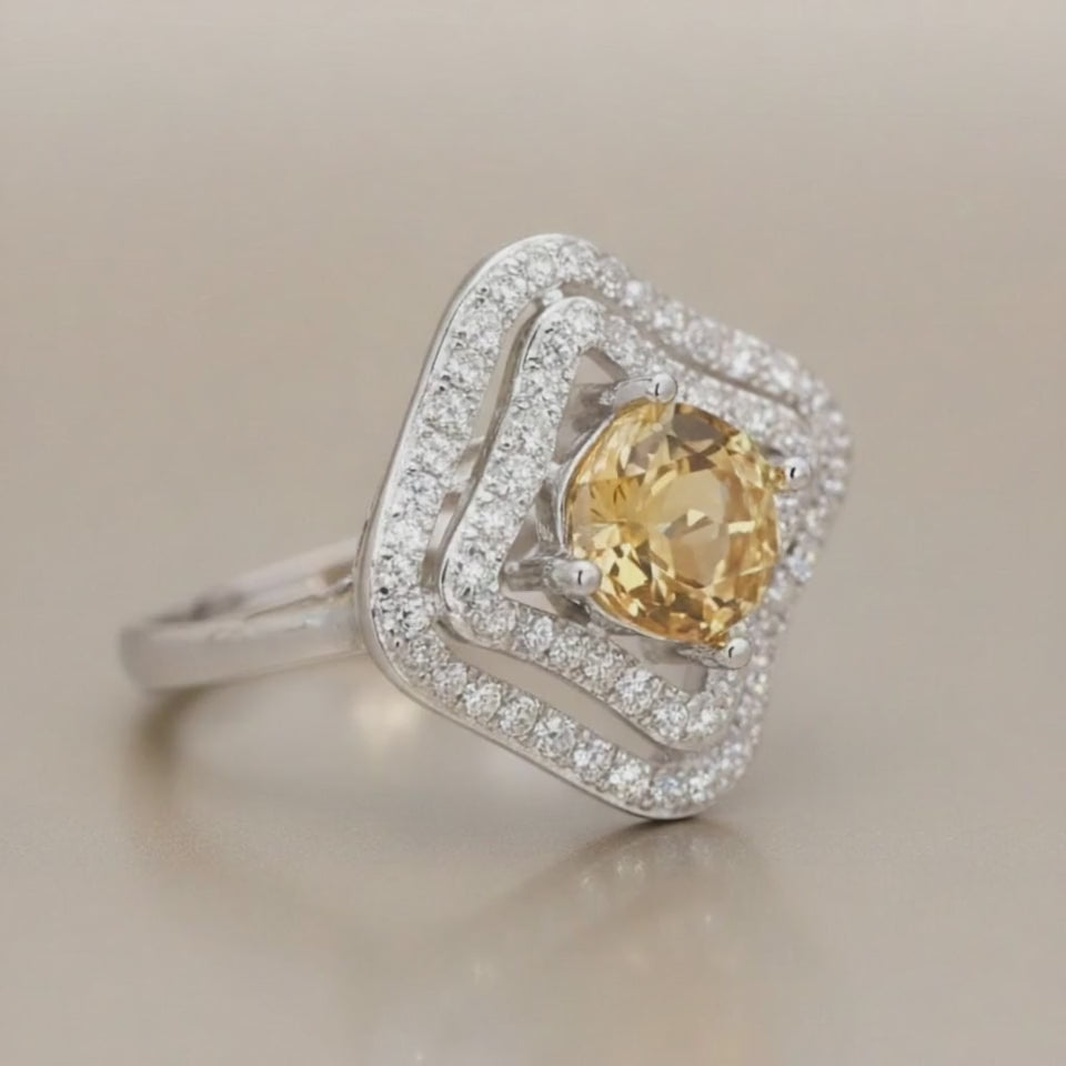 Bague Citrine naturelle Madagascar AAA argent 925 Rhodié