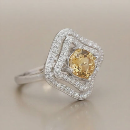 Bague Citrine naturelle Madagascar AAA argent 925 Rhodié
