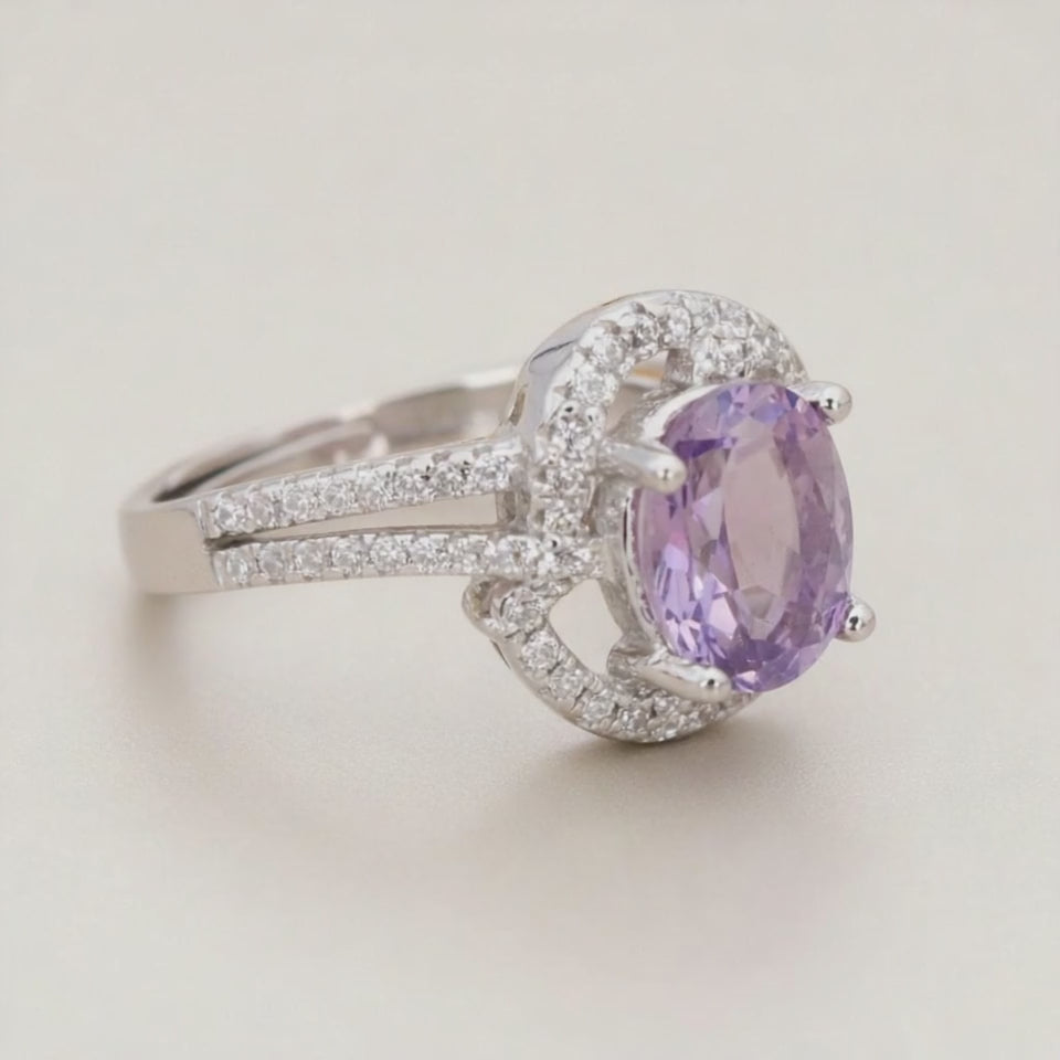 Brazil amethyst adjustable ring AA silver 925