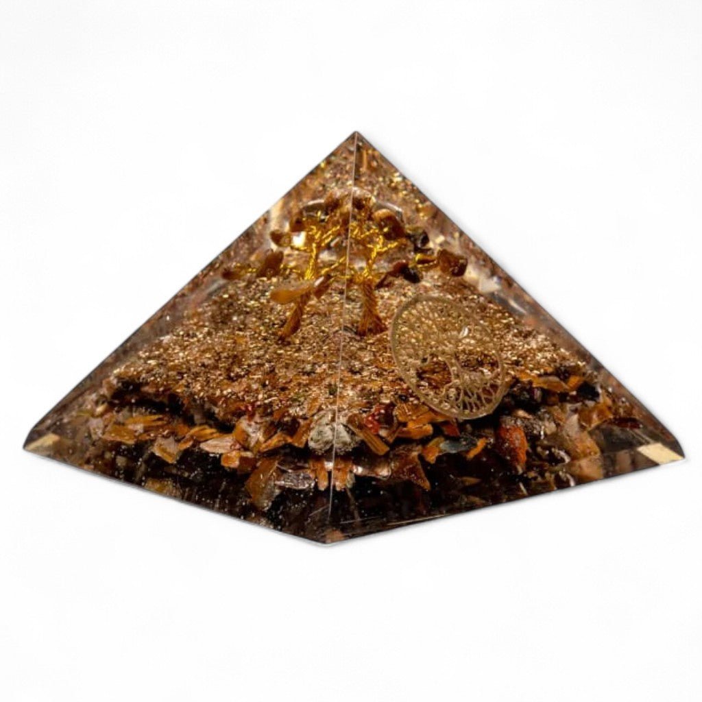 Pyramide orgonite oeil de tigre arbre de vie (70mm) - La Boite à Cailloux