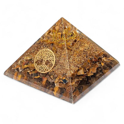Pyramide orgonite oeil de tigre arbre de vie (70mm) - La Boite à Cailloux