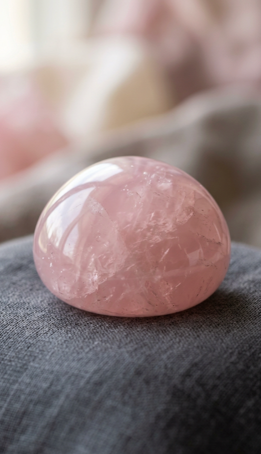 Galet de quartz rose poli et translucide
