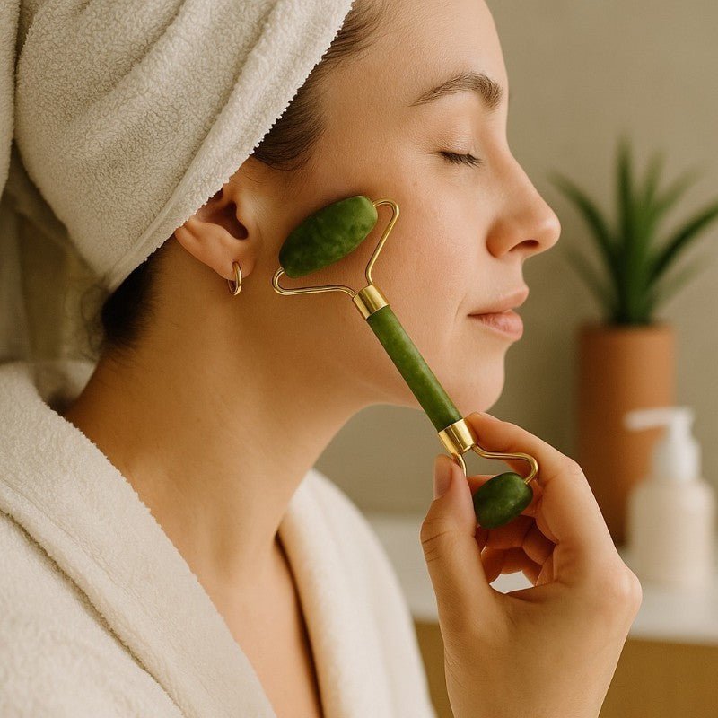 Rouleau de massage "CHI" jade néphrite Canada A - La Boite à Cailloux