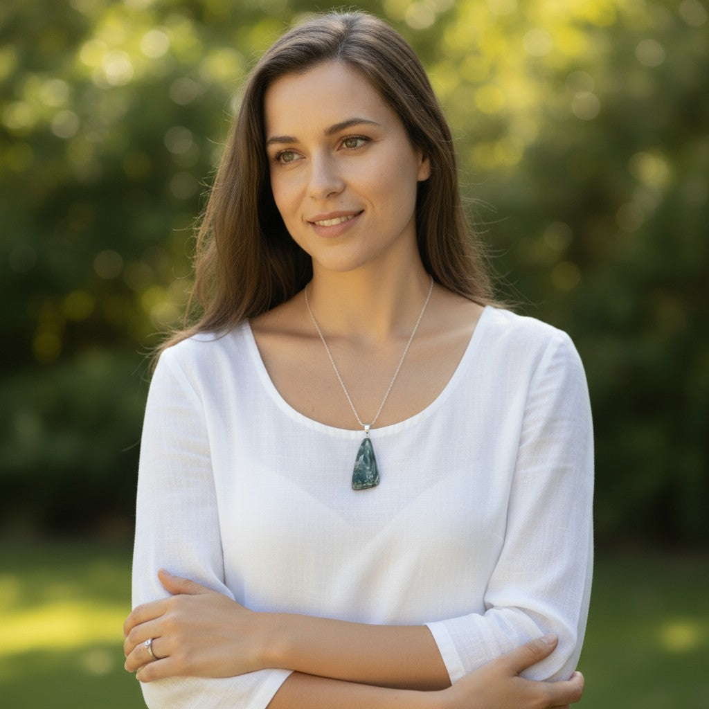 Pendentif séraphinite Russie A pierre roulée boucle argent 925